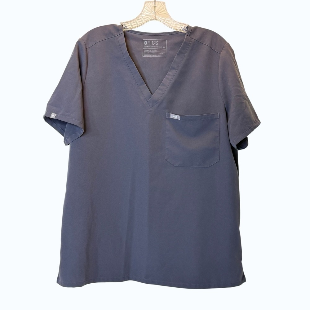 FIGS Technical Collection Gray Catarina Pocket V Neck Short Sleeve Womens‎ XL
